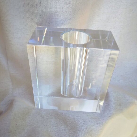 MCM Style TIZO Solid Heavy Lead Crystal Rectangular Bud Vase - Picture 11 of 12